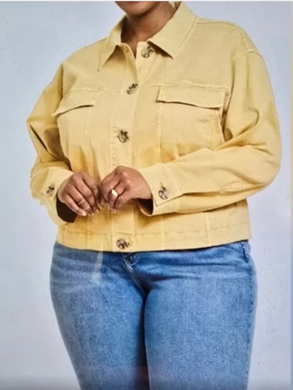 Ava & Viv Pale Yellow Button-Front Denim Jacket